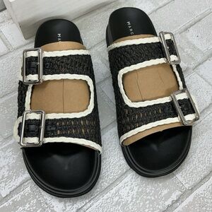 Marc Fisher Black and White Woven Slide Sandals